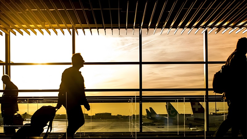 Man walking through an airport