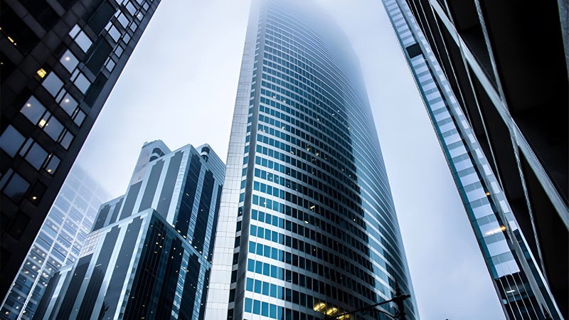 Skyscrapers rising into the sky