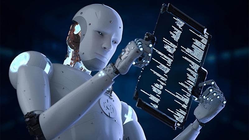 Robot using a futuristic handheld computer screen